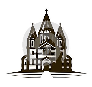 Church, place of worship or cathedral. Vintage sketch vector illustration