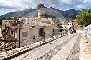 Church of Polop de Marina with mountainrange, Costa Blanca, Spain