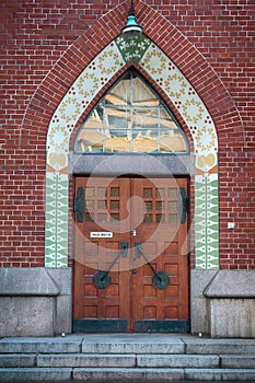 Church porch, Lancet door. Protestant Church