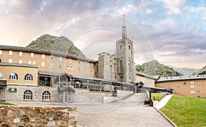 Church and public hiking base building in the catalan Pyrenees mountains. Famous recreation and