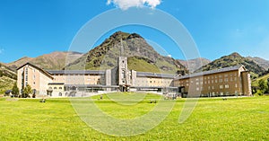 Church and public hiking base building in the catalan Pyrenees mountains. Famous recreation and