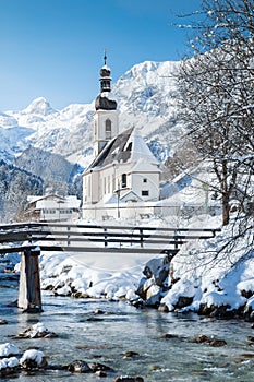 Church of Ramsau in winter, Berchtesgadener Land, Bavaria, Germany