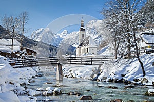 Church of Ramsau in winter, Nationalpark Berchtesgadener Land, B