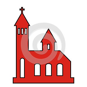 Church, red silhouette, isolated vector icon