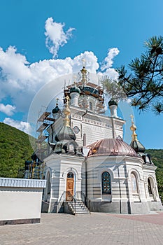 Church of the Resurrection of Christ in Foros, Crimea. Stunning view of the temple on a sheer cliff above the sea