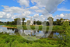 Church on river bank in Vologda