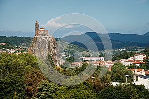 Church at the rock. Saint Michel d Aiguilhe in Le Puy en Velay. France