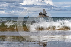 Church Rock viewed from Broad Haven South beach in Pembrokeshire