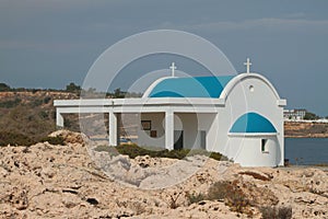 Church on rocky sea coast. Cape Greco, Ayia Napa, Cyprus