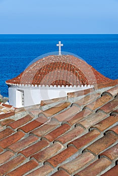 Church roof in Monemvasia castle town in Lakonia, Greece