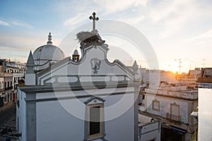 Church and roofs of houses in Olhao, Portugal