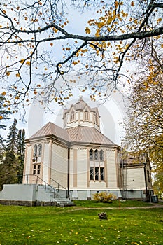 Church of Ruotsinpyhtaa at autumn. It was built in 1770. The basic shape of the church is octagonal. In 1898, there were basic