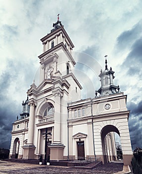 Church of the Sacred Heart of Jesus in Radom. Neo-Renaissance church with cloudy background