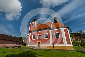 Church of Saint Divis in Horni Lhota village in fresh spring sunny day