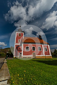 Church of Saint Divis in Horni Lhota village in fresh spring sunny day