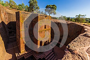 Monolithic church of Saint George or Bet Giyorgis in the shape of a cross in Lalibela, Ethiopia