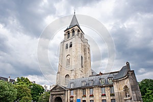 The Church of Saint Germain des Pres in Paris. Cloudy Sky