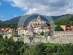 The church of Saint-Juste-et-Sainte-Ruffine in medieval walled town Prats-de-Mollo-la-Preste, Pyrenees-Orientales in southern