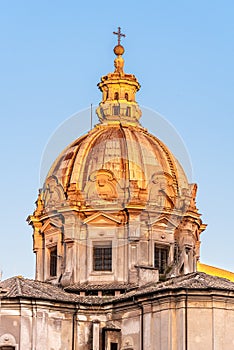 Church of Saint Luca and Martina, Italian: Santi Luca e Martina, in Roman Forum, Rome, Italy. Early morning sunrise time