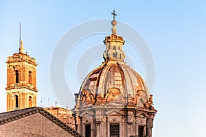 Church of Saint Luca and Martina, Italian: Santi Luca e Martina, in Roman Forum, Rome, Italy. Early morning sunrise time