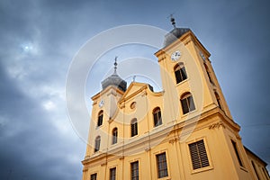 church of saint michael of Osijek, croatia, during a cloudy afternoon. Also called Crkva Svetog Mihaela, it\'s a