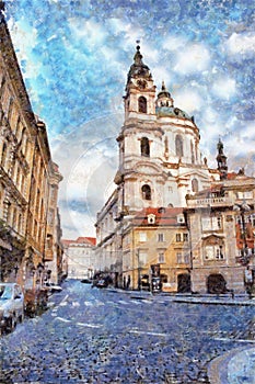 Church of Saint Nicholas in Prague digital painting