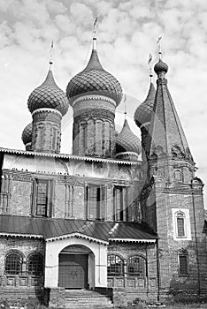 Church of Saint Nicolas in Yaroslavl, Russia. Black and white photo.