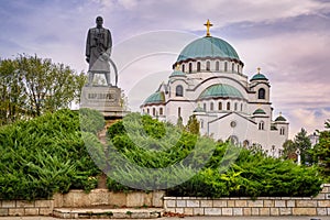 Church of Saint Sava and Karadjordje monument in Belgrade, Serbia
