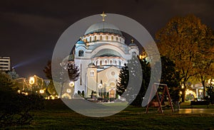 Church of Saint Sava at night, in Belgrade, Serbia