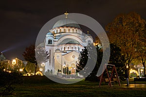 Church of Saint Sava at night, in Belgrade, Serbia