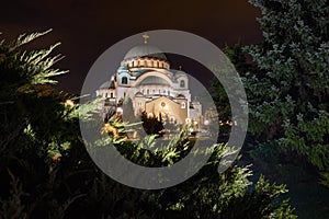 Church of Saint Sava at night, in Belgrade, Serbia