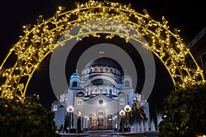 Church of Saint Sava at night, in Belgrade, Serbia