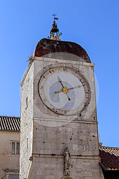 Church of Saint Sebastian in Trogir, Croatia. The Clock Tower on John Paul II Square