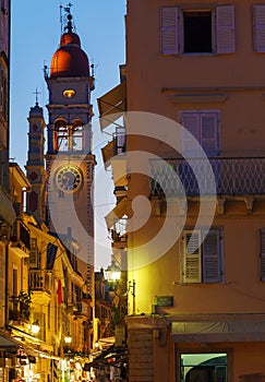 Church of Saint Spyridon of Trimythous at night, Kerkyra, Corfu