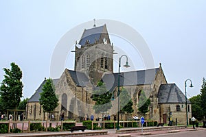 Church of Sainte-MÃÂ¨re-Ãâ°glise, parachutist of WW2, John Steele hanging on the church steeple, Normandy photo