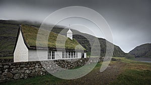 Church in Saksun Bay on Streymoy Island, Faroe Islands