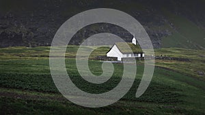 Church in Saksun Bay on Streymoy Island, Faroe Islands