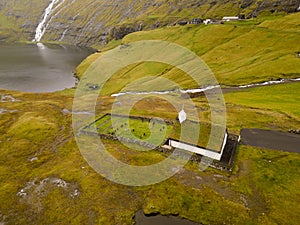 Church at Saksun and scenery of the Faroe islands