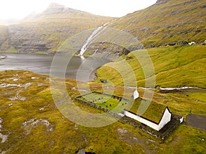 Church at Saksun and scenery of the Faroe islands