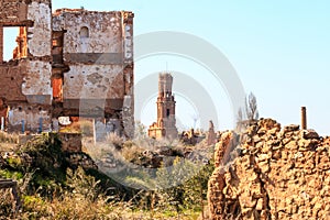 Iglesia de San Agustin between Belchite ruins, Spain photo