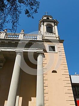 Church of San AgustÃ­n, in the historic center of Santiago. The construction dates back to 1608, being the second oldest church in