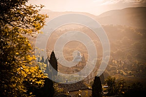 Church of San Biagio in Montepulciano surrounded by Tuscan countryside