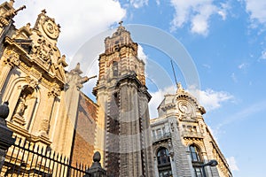 Church of San Felipe Neri in Mexico city. Details of colonial architecture. Travel photo. Wallpaper or background. Latin