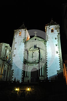 Church of San Francisco Javier at night, Monumental city of Caceres, Extremadura, Spain