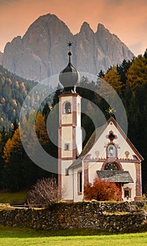 Church of San Giovanni in Ranui. Val di Funes, Italy.