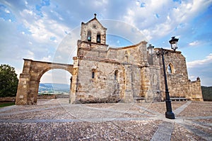 Church of San Vicente Martir and San Sebastian at dusk, in Frias, Burgos, Spain. photo