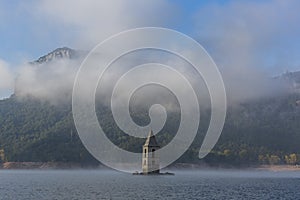 The Church of Sant Roma is a submerged church located on the Sau reservoir, Catalonia, Spain