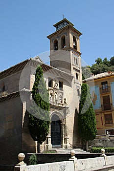 Church of Santa Anna Iglesia de Santa Anna Wall Granada Andalusia Spain Built in the 1500s in Mudejar style on the Rio Darro. Gran