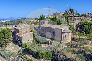Church of Santa Maria de la Aguda, dated in the 11th century in Tora Lasegarra, Spain. Aerial view