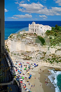 Church of Santa Maria dell`Isola on the cliff in Tropea Calabria, ITALY
